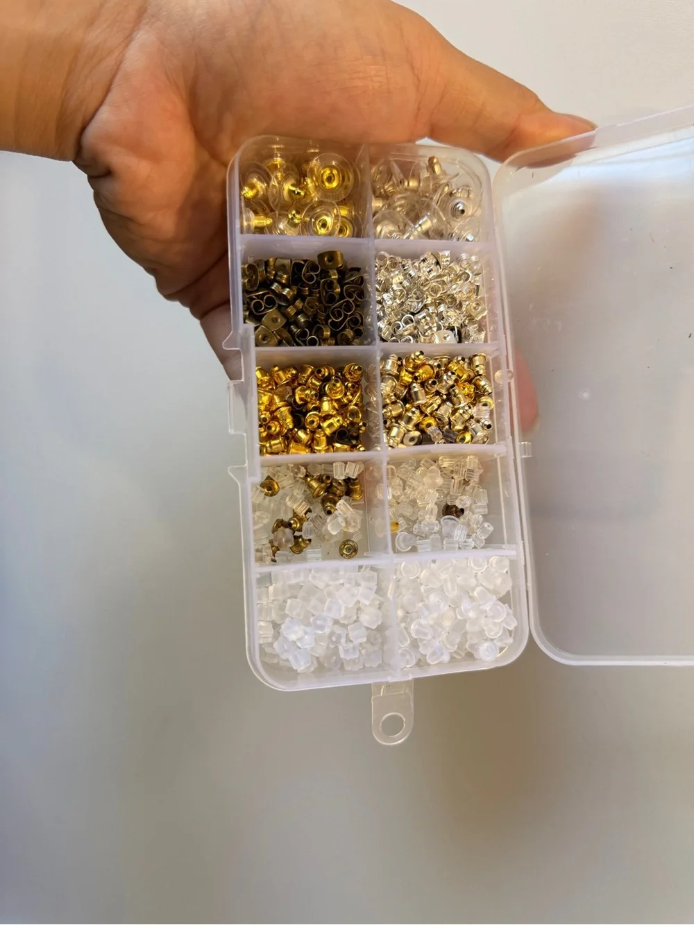 Clear Plastic Compartment Organizer Box with Assorted Earring backs